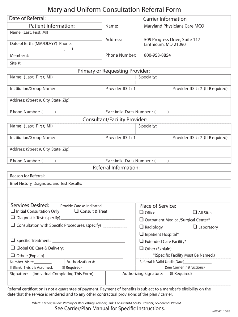 Maryland Uniform Consultation Referral Form