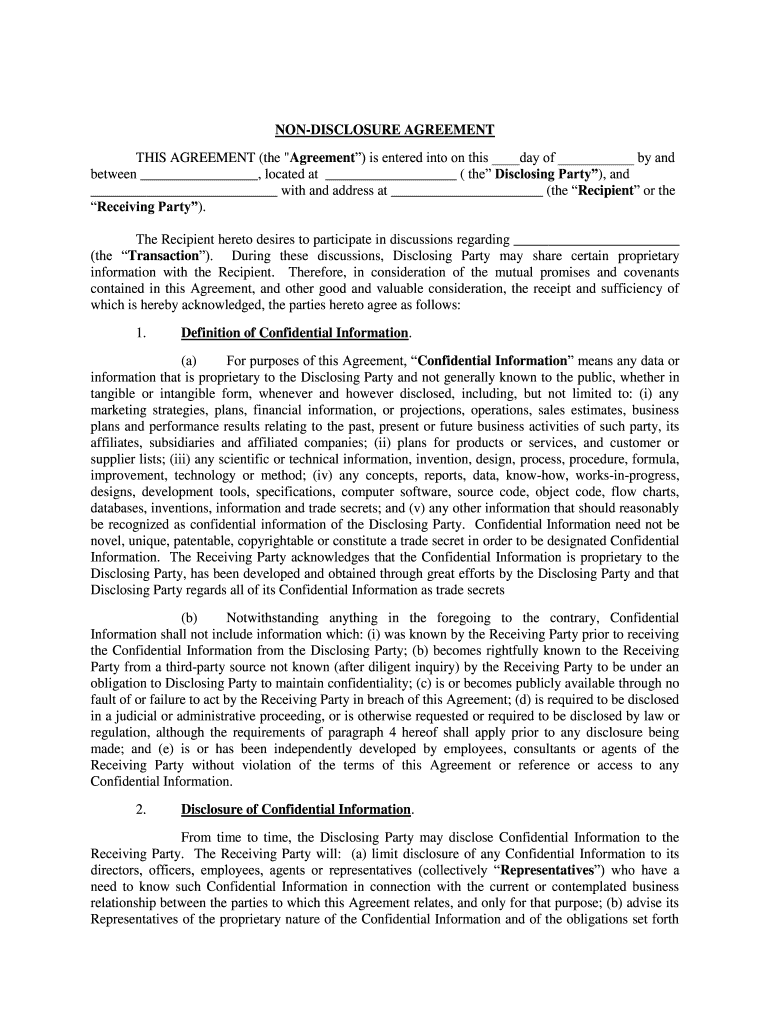 Standard Disclousure Agreement  Form