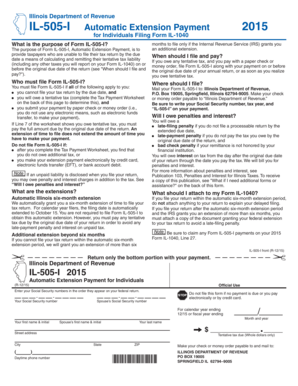 IL 505 I Automatic Extension Payment for Individuals Filing Form IL 1040 Revenue Illinois