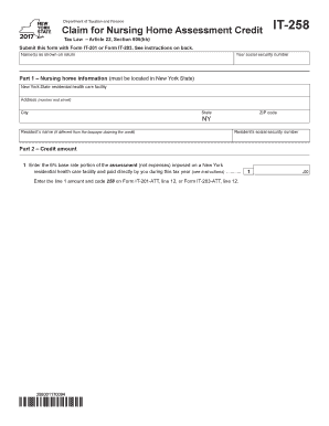  Form it 258Claim for Nursing Home Assessment CreditIT258 Tax Ny 2017