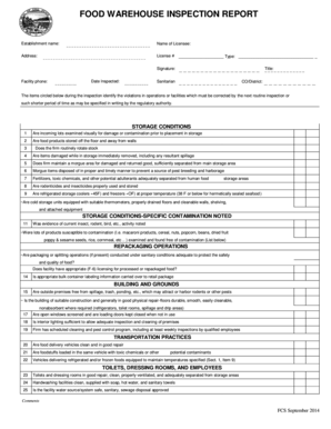 Warehouse Inspection Report  Form