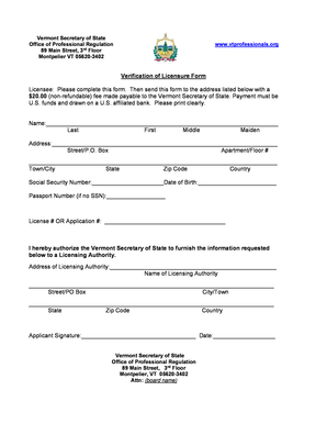 Verification of Licensure Form