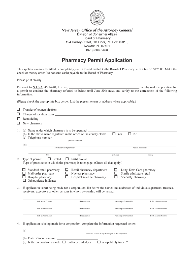 Fillable Pharmacy Permit Application  Form