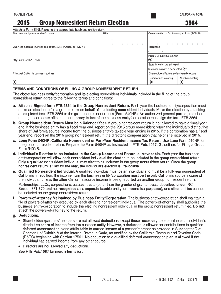 Form 3864  Group Nonresident Return Election  Ftb Ca