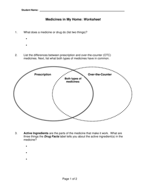 Medicines in My Home Worksheet Answers  Form