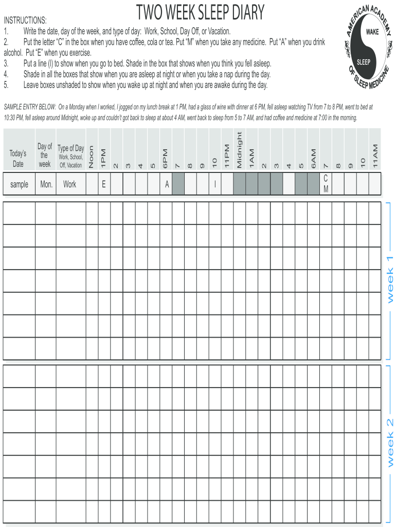 60 Second Sleep Diary  Form