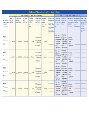 National Sleep Foundation Sleep Diary  Form