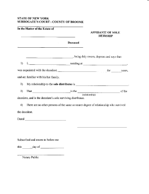 Affidavit of Sole Heirship New York  Form