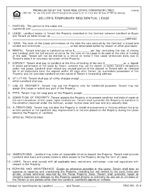 Sellers Temporary Residential Lease Az Form