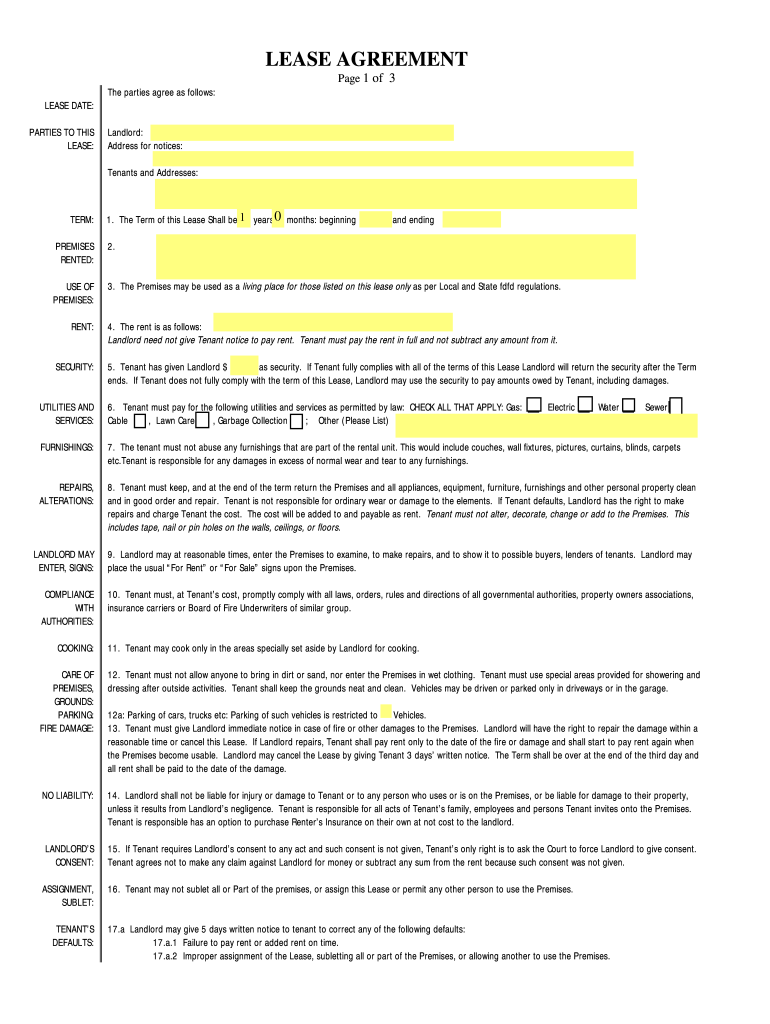  Short Term Seasonal Lease Agreement 2000-2024