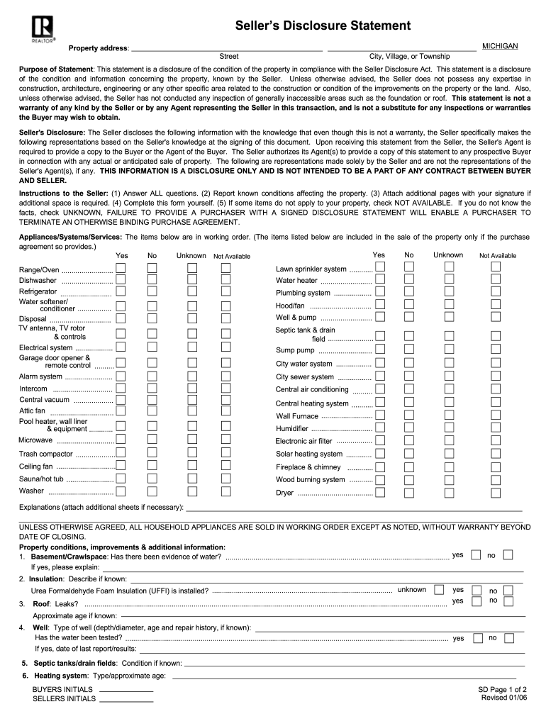 Michigan Seller's Disclosure 2006-2023
