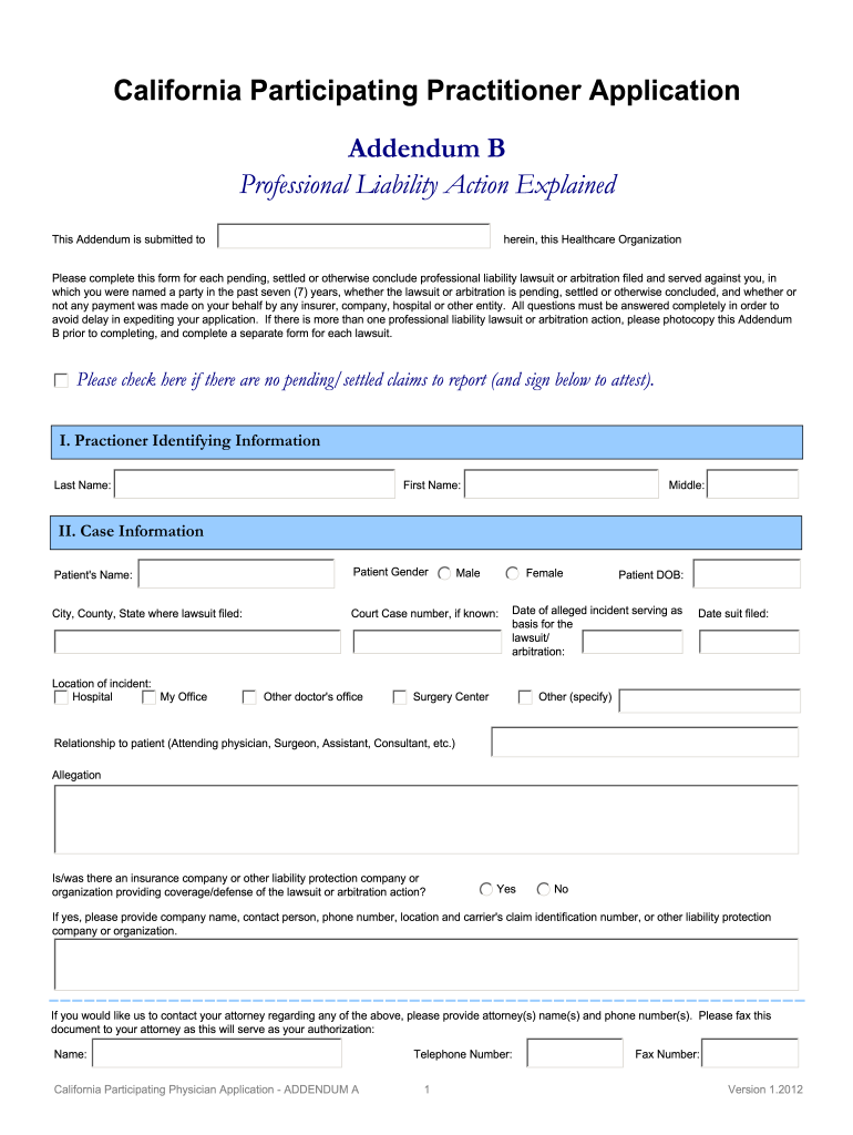  California Participating Practitioner Application 2012-2024