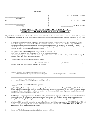 Settlement Agreement Pursuant to Rule 11 Trcp and 154071 Tx Civil Practice &amp; Remedies Code Form