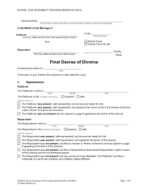 Fill in the Blanks Final Decree of Divorce PDF Download Form