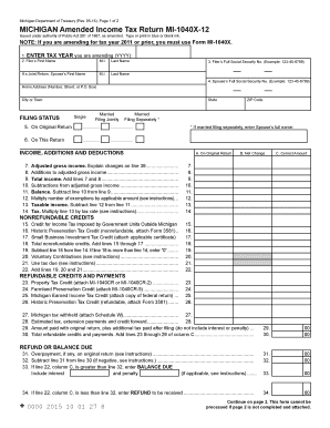 Amended Income Tax Return MI 1040X 12 State of Michigan Michigan  Form