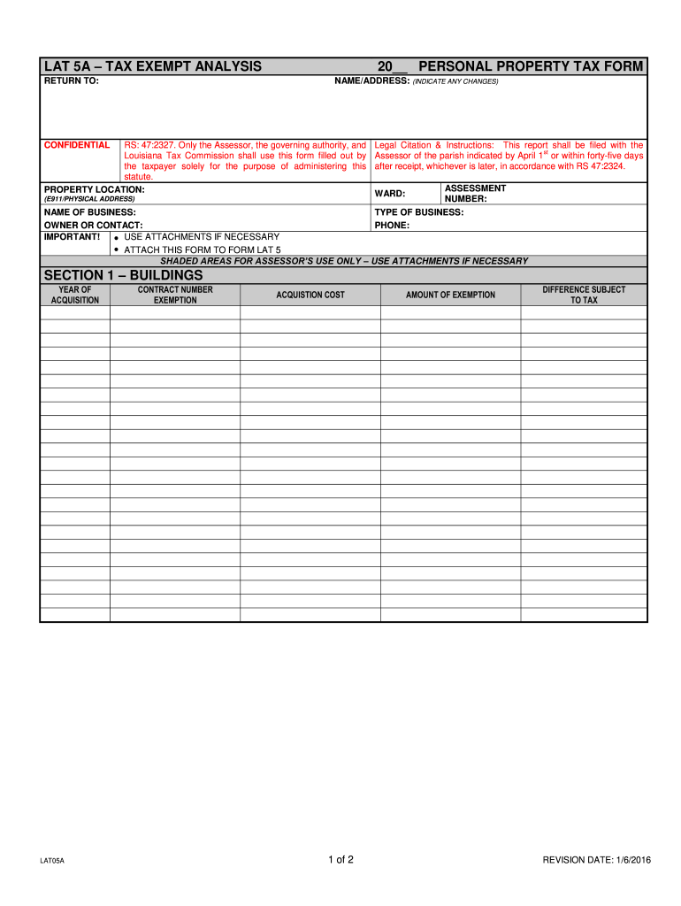 Get and Sign LAT 5 Inventory, Merchandise, Etc  Louisiana Tax Commission 2016 Form
