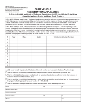 Colorado Farm Vehicle Registration  Form