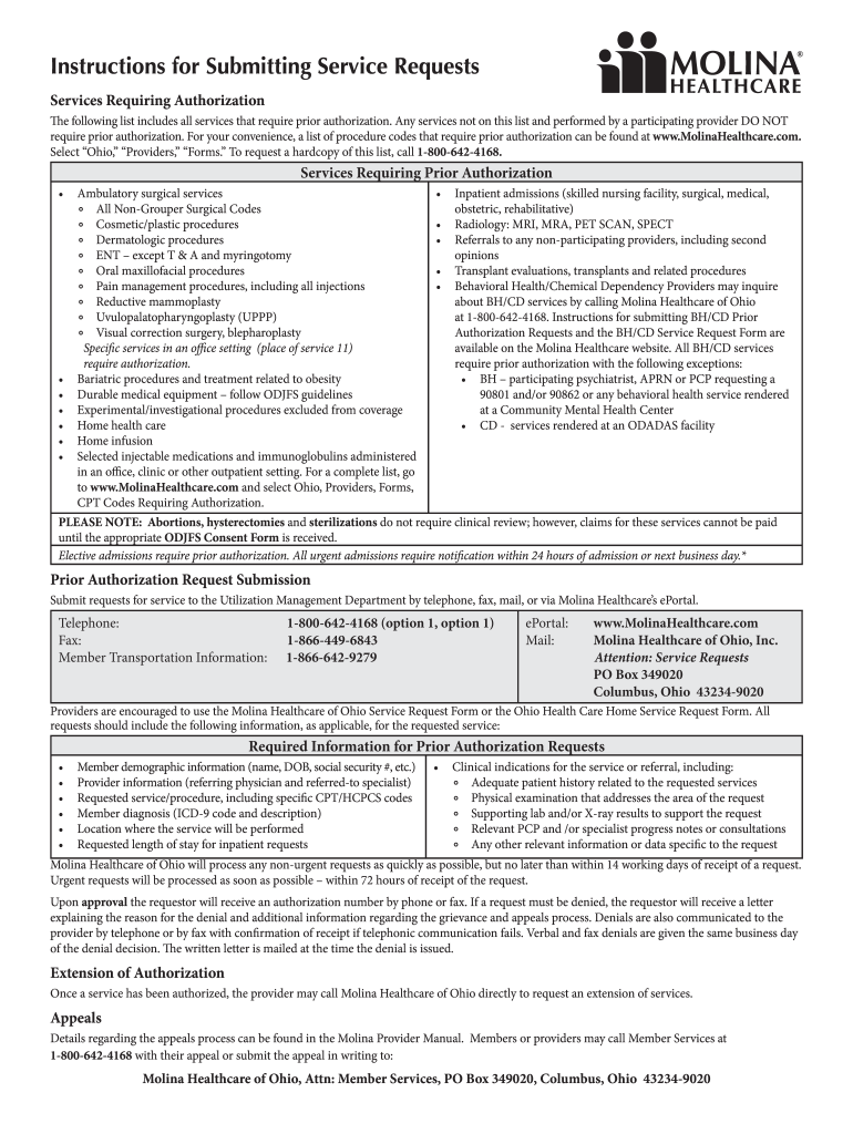  Molina California Service Request Form Fill on Pc 2011-2024