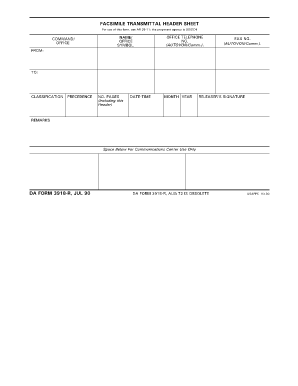 Army Fax Cover Sheet  Form