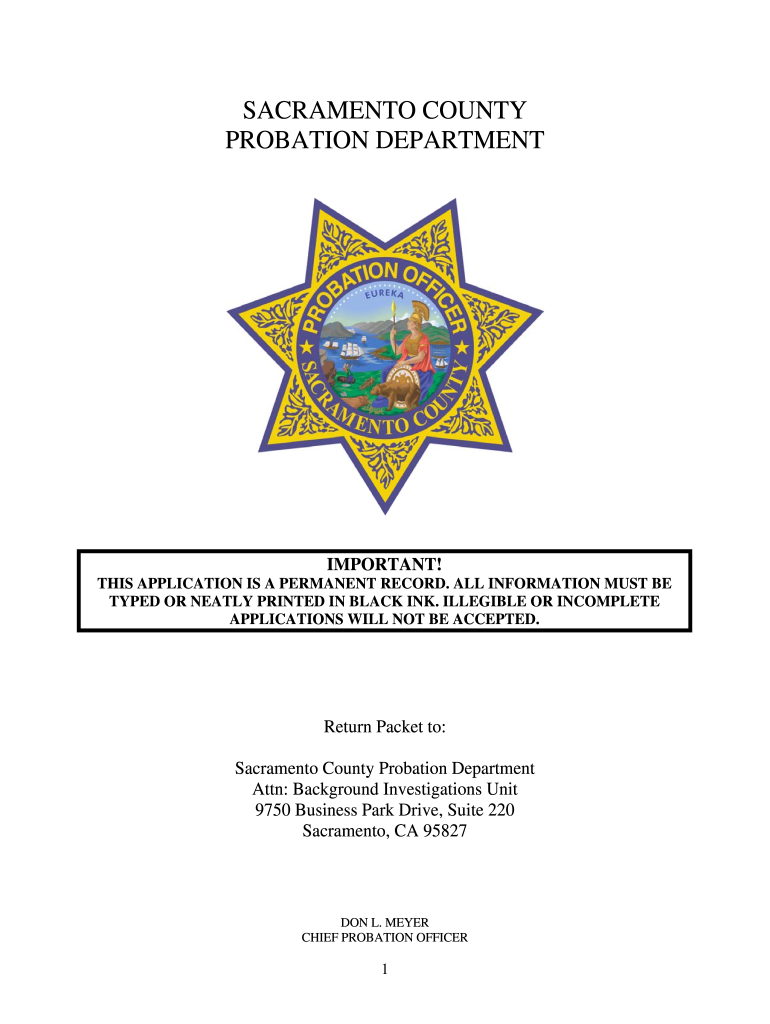 Sacramento County Probation Personal History Statement Form