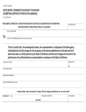  California Federal Hotel Tax Exempt Form 1991