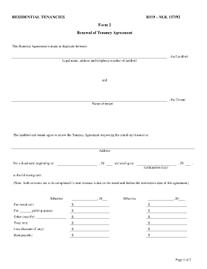 MR 15792 Form 2 Renewal of Tenancy Agreement