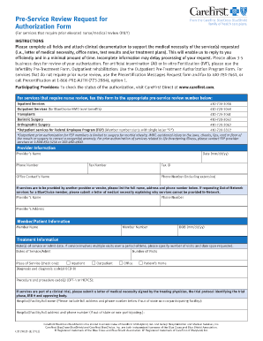 Pre Service Review Request for Authorization Form