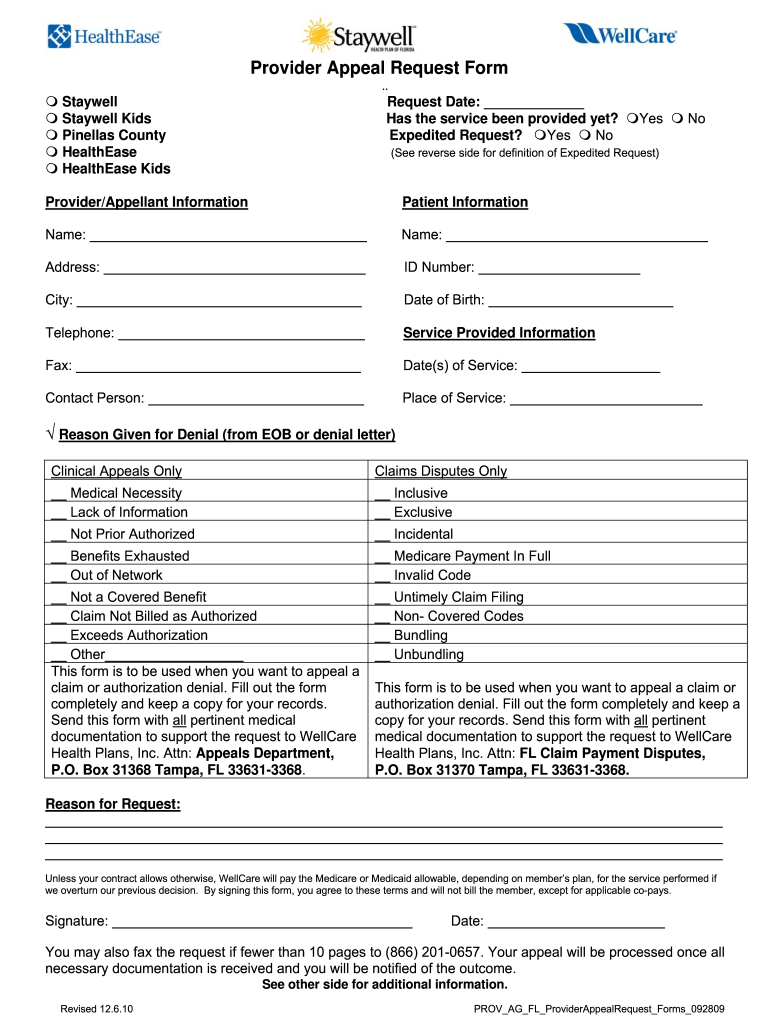  Wellcare Appeal Form 2010-2024