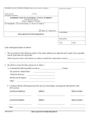 Declaration of Due Deligence Fresno Court House Form