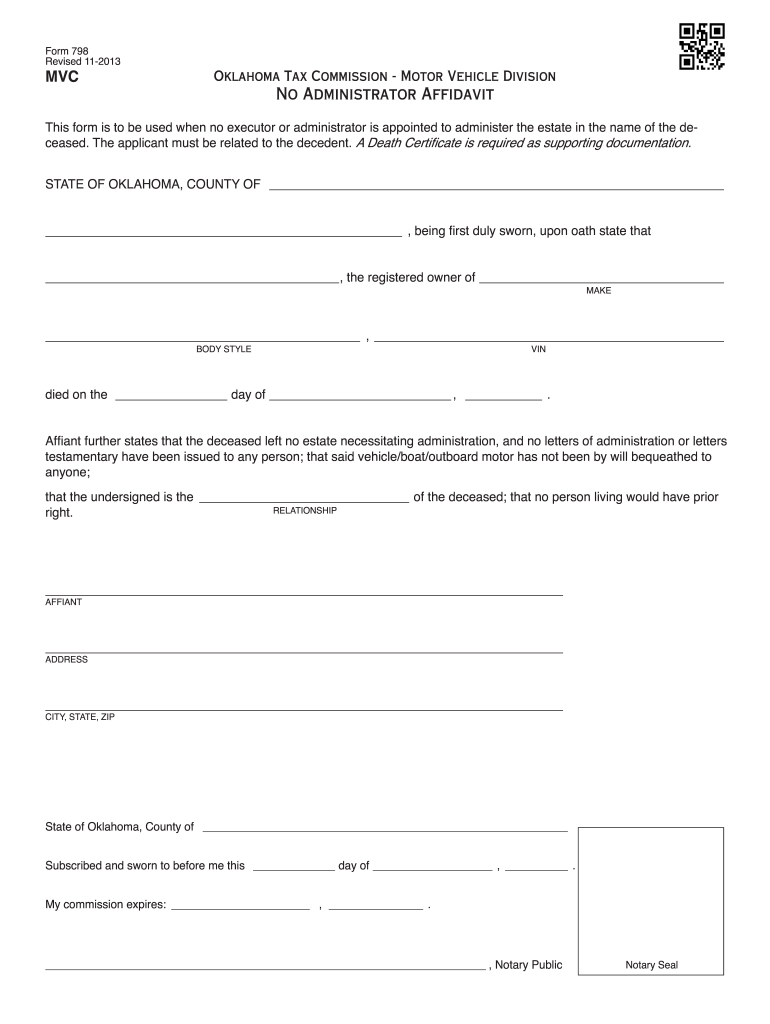 Get and Sign No Administrator Affidavit  Ok 2013 Form