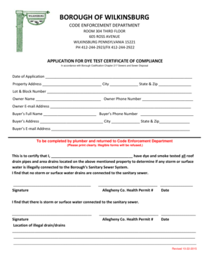 Wilkinsburg Dye Test  Form