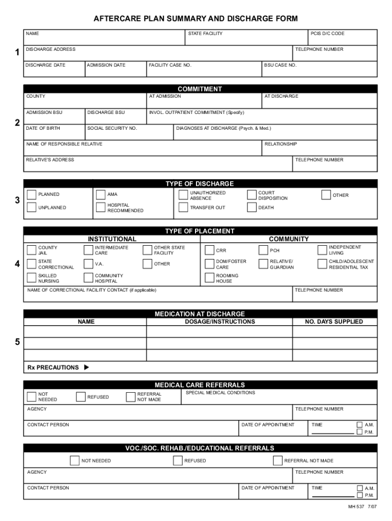 After Care Plan  Form
