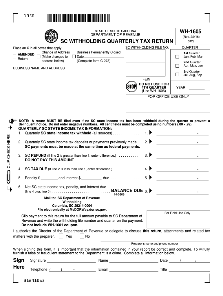 Get and Sign Sc Wh 1605  Form 2016