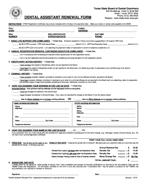 Registered Dental Assistant Renewal Form Tsbde Texas