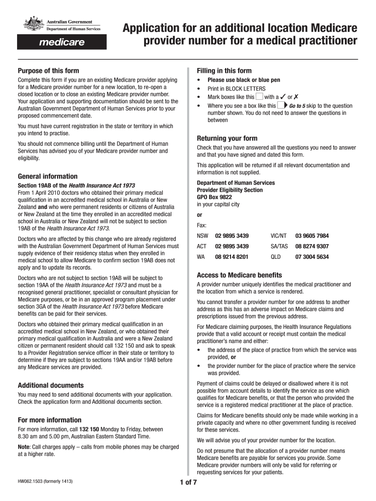 Medicare Additional Provider Number  Form