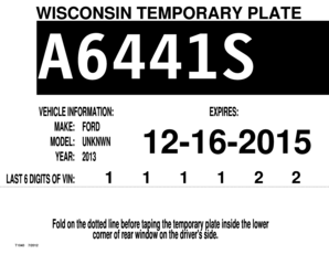 Printable Temporary License Plate  Form