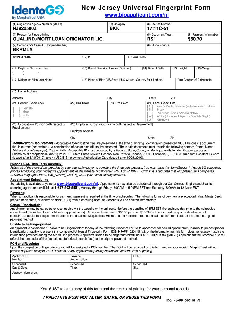  Identogo Nj Universal Fingerprint Form 2015-2024