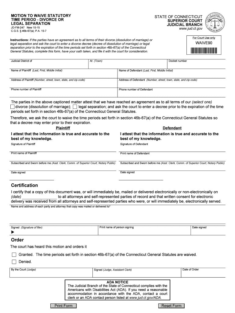  MOTION to WAIVE STATUTORY  Jud Ct 2015