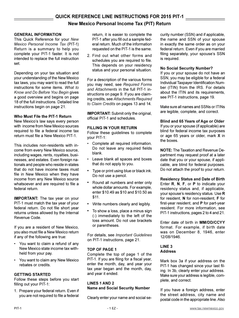  Pit 1 Instructions  Form 2015