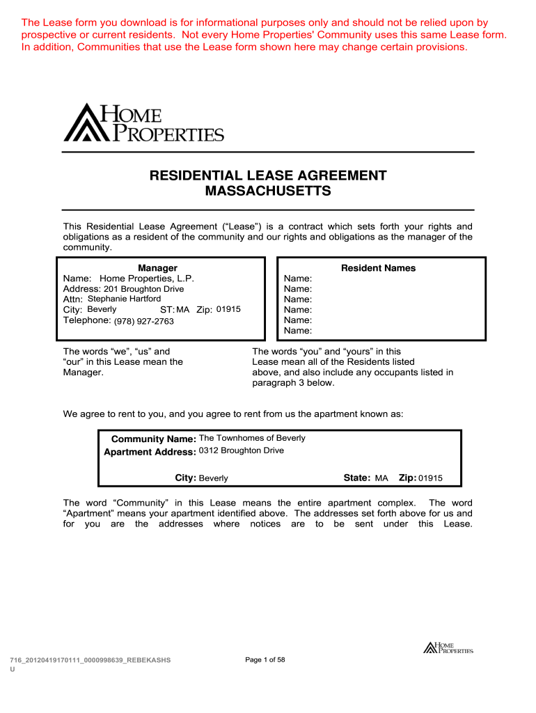 Mass Residential Lease Agreement PDF  Form