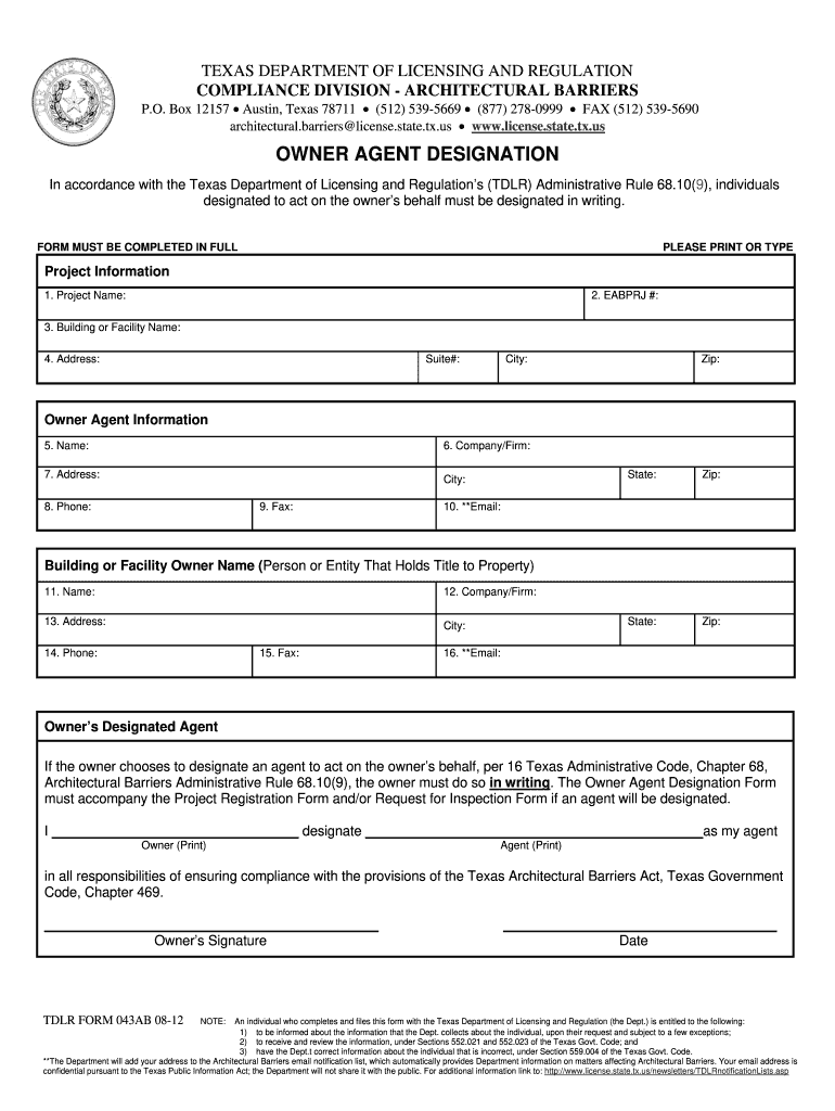  Tdlr Form 043ab 2012