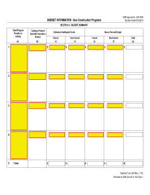 Budget Information Non Construction Programs