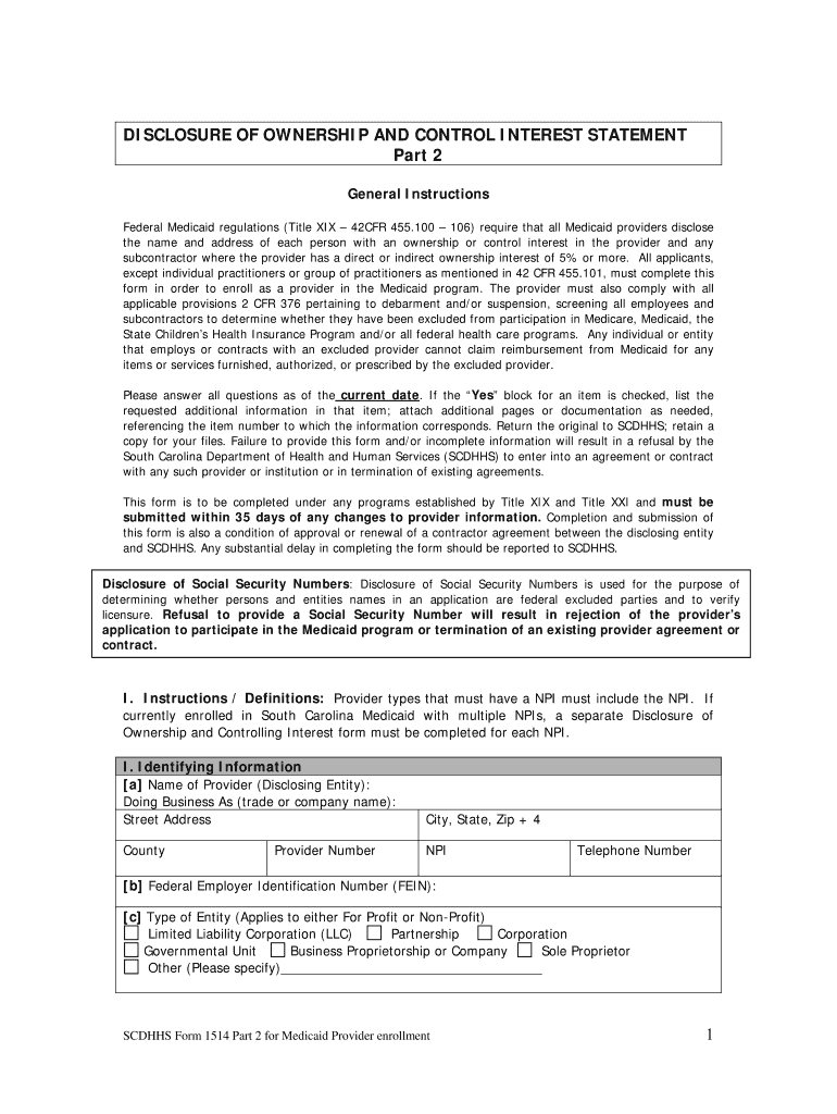 South Carolina Disclosure of Ownership Form