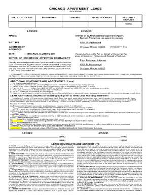 Chicago Apartment Lease Unfurnished  Form
