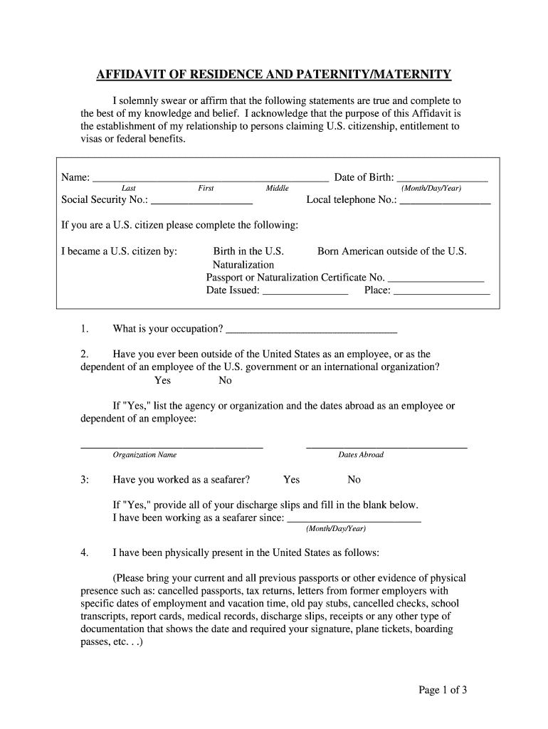 Affidavit Maternity  Form