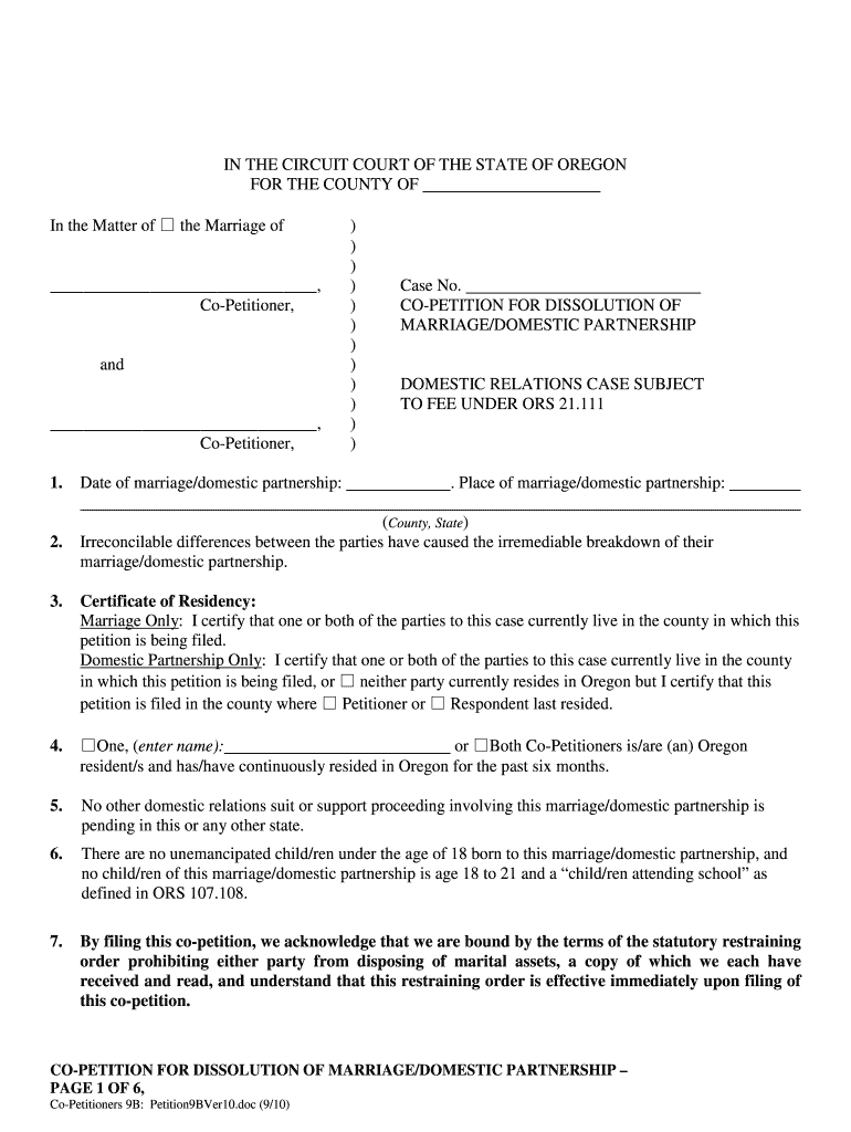 Dissolution of Marriage  Form