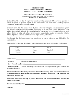 Ohio Vaccine Exemption Form PDF