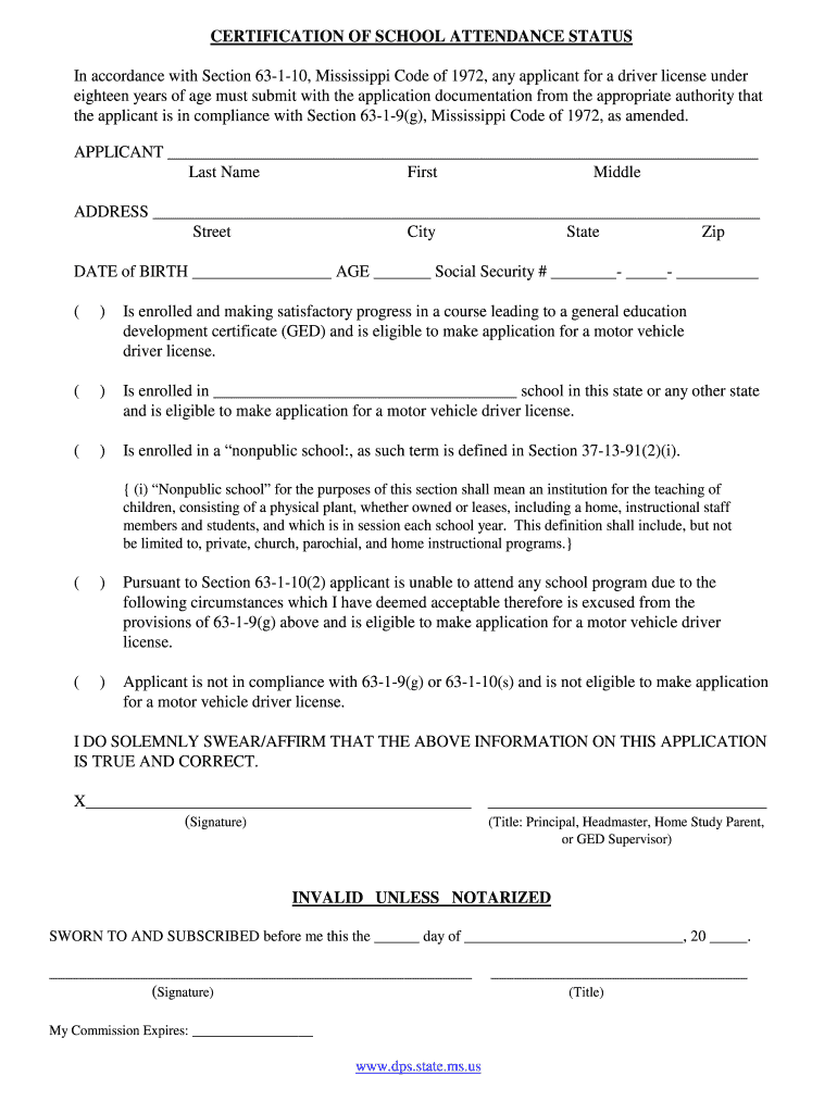 Certificate of School Attendance  Form