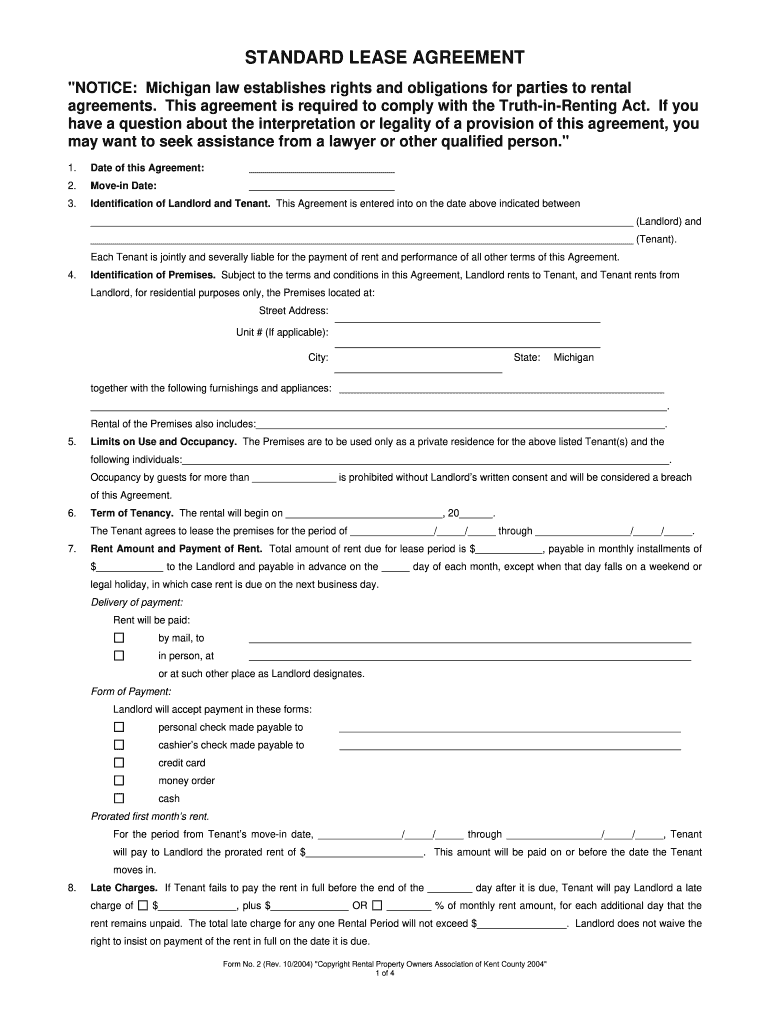 Lease Agreement Michigan  Form