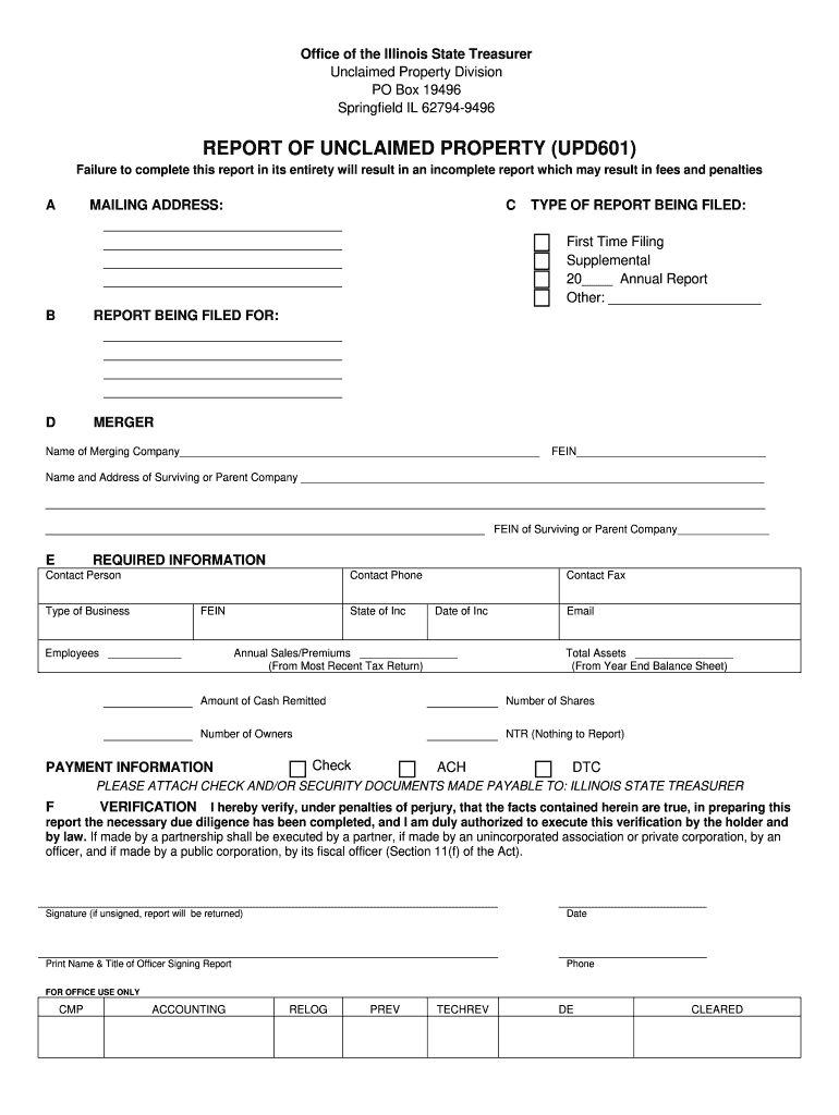 Illinois Unclaimed Property Holder Reporting  Form